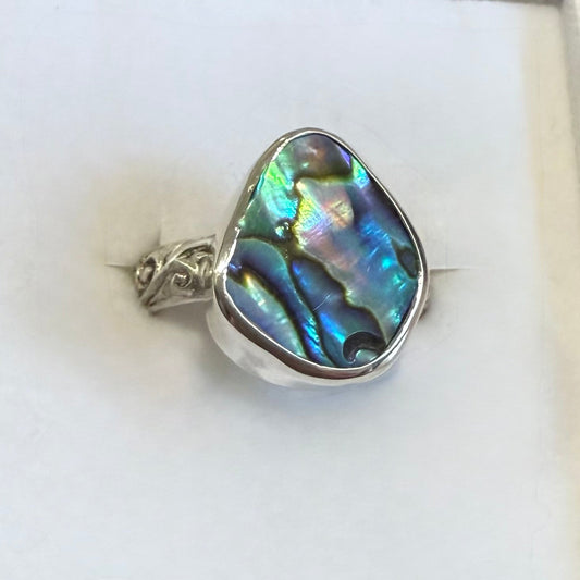 Paua shell and sterling silver ring