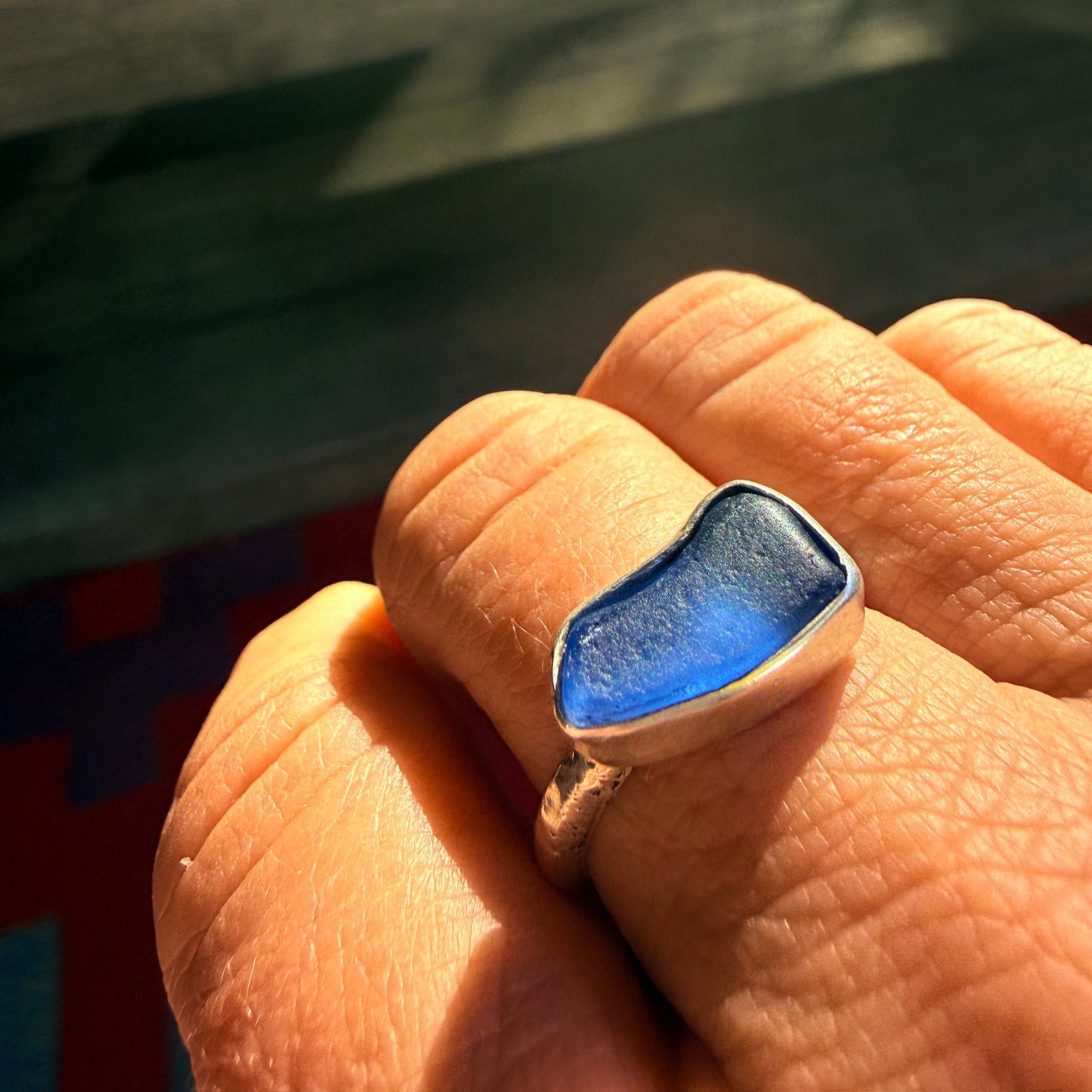 Cobalt Blue Sea Glass Ring | Handmade Sterling Silver | Size 9