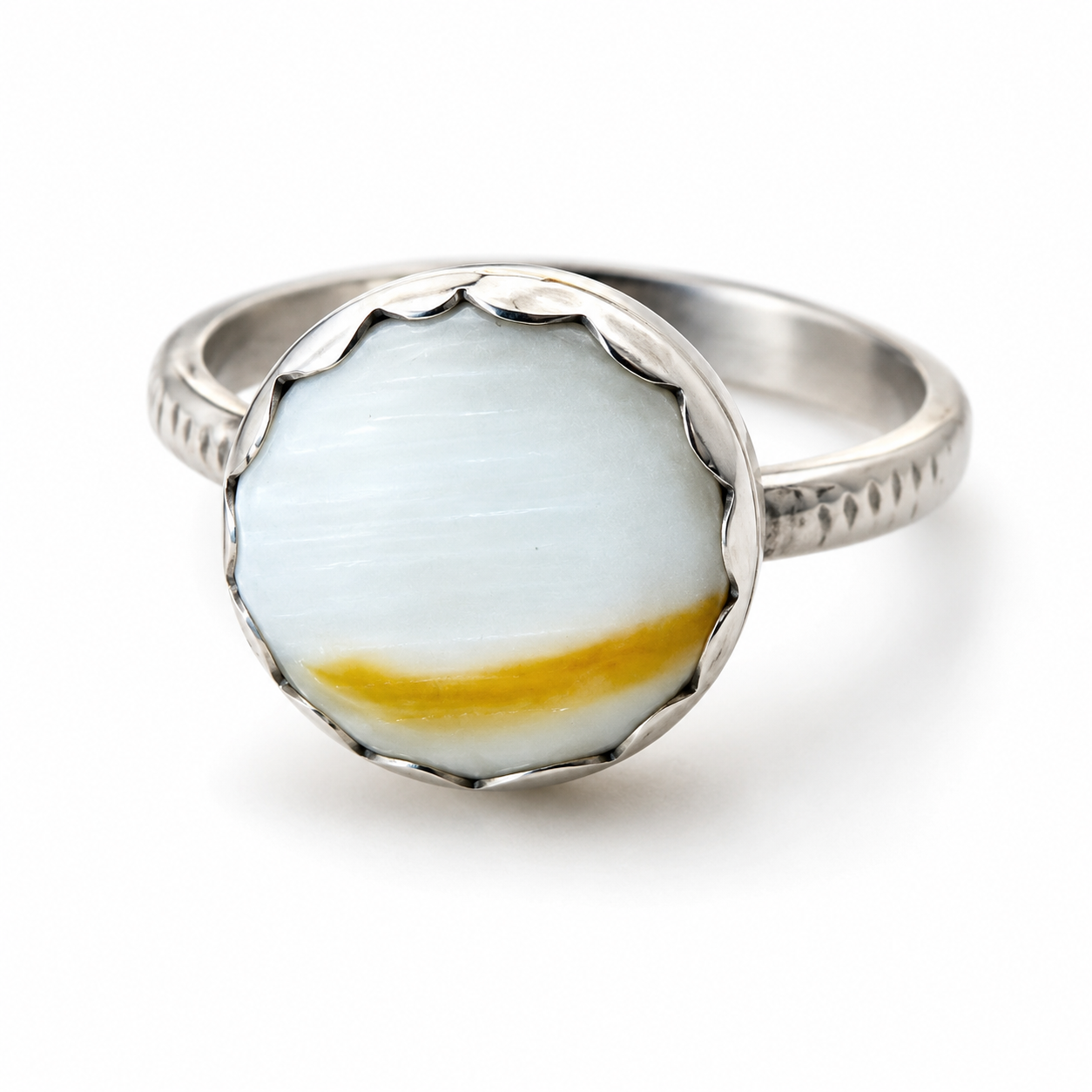 Golden Horizon Japanese Marble Sea Glass Ring – Size 9