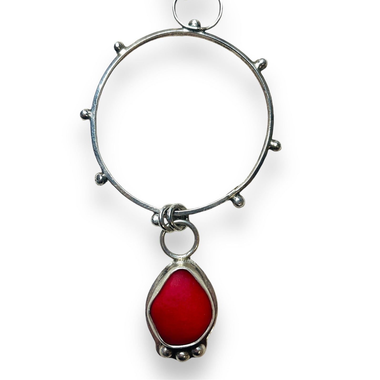 Scarlet Sands: Statement Necklace with Red Sea Glass on 75cm Chain