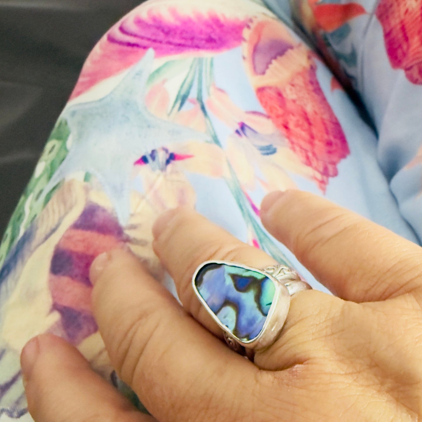 Paua Shell and Sterling Silver Ring - SIze 6.5