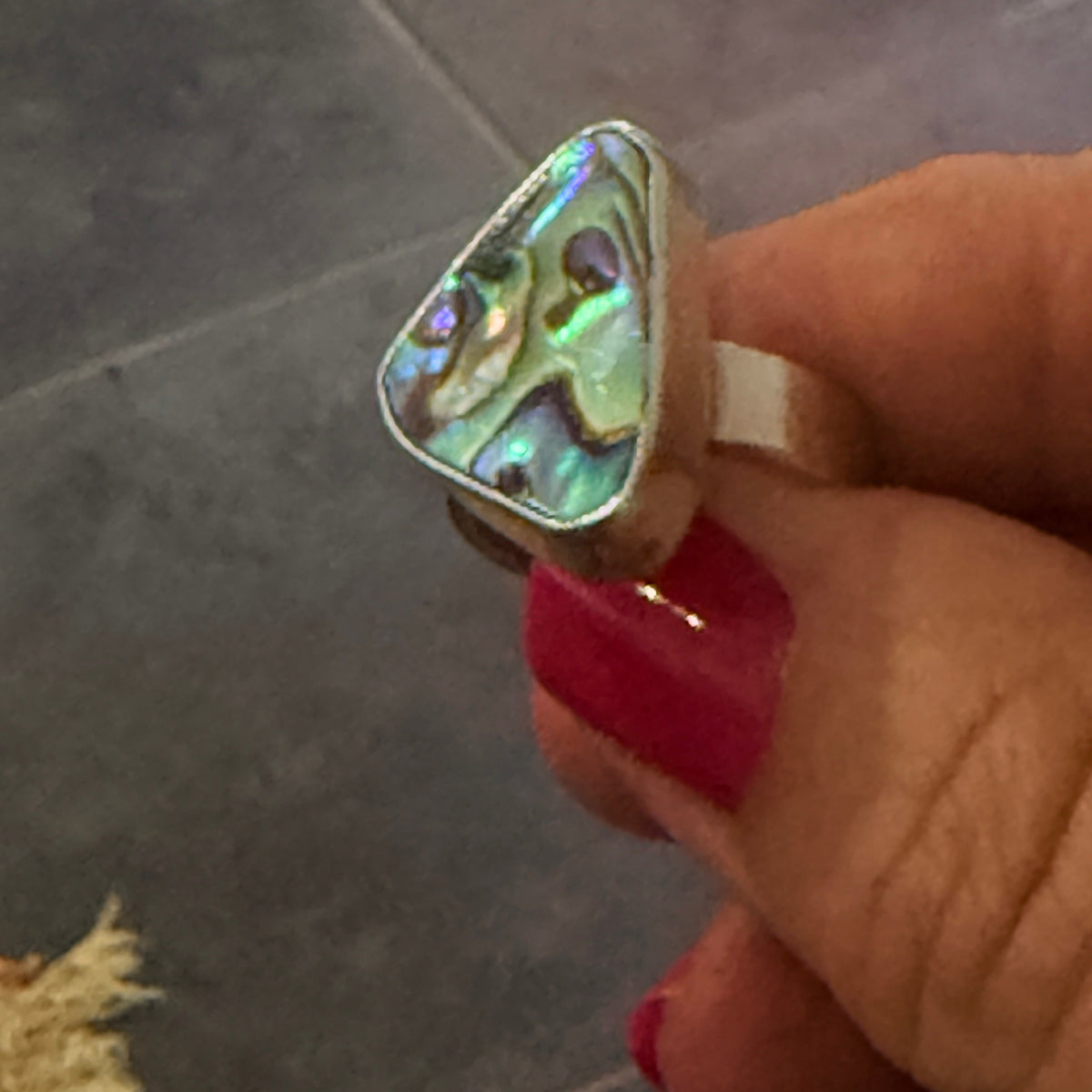 Paua Shell and Sterling Silver Ring -  Size 7