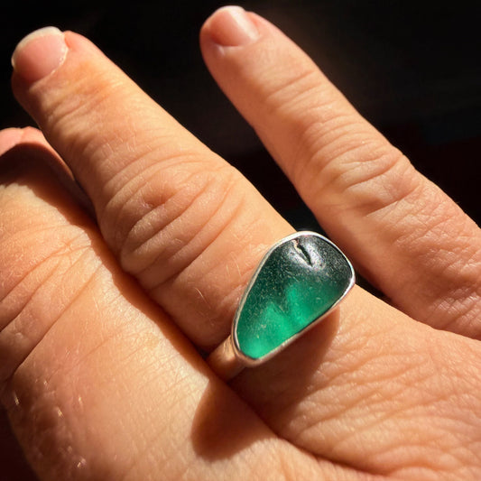 Deep Forest Sea Glass Ring – Size 7