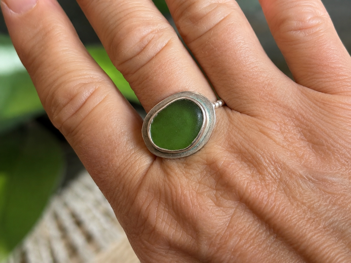 Ocean Moss Sea Glass Ring – Sterling Silver | Size 8.5