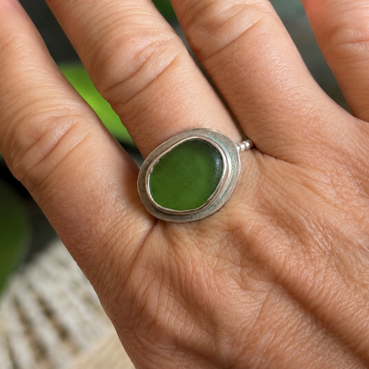 Ocean Moss Sea Glass Ring – Sterling Silver | Size 8.5