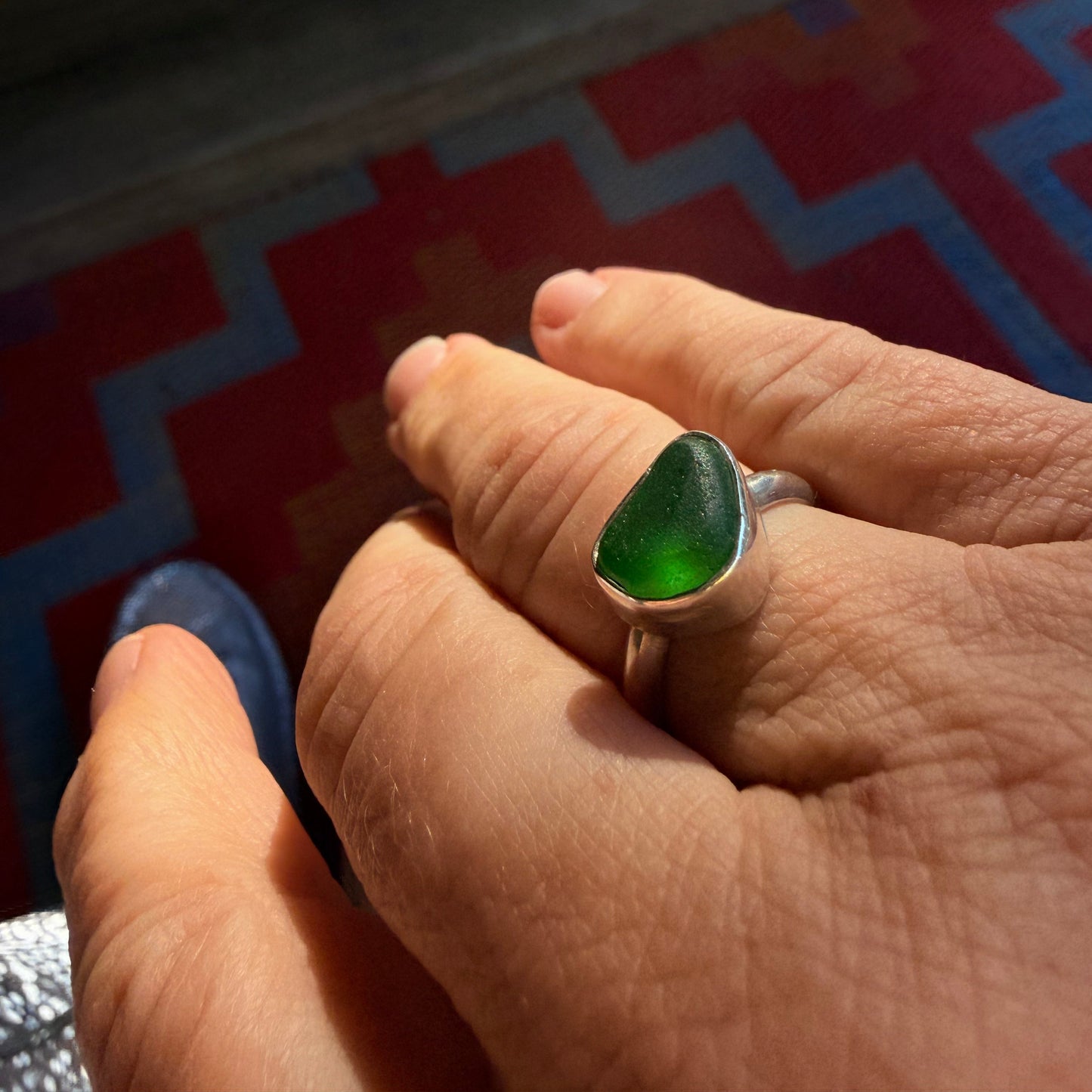 Emerald Green Sea Glass Ring – Sterling Silver | Size 7