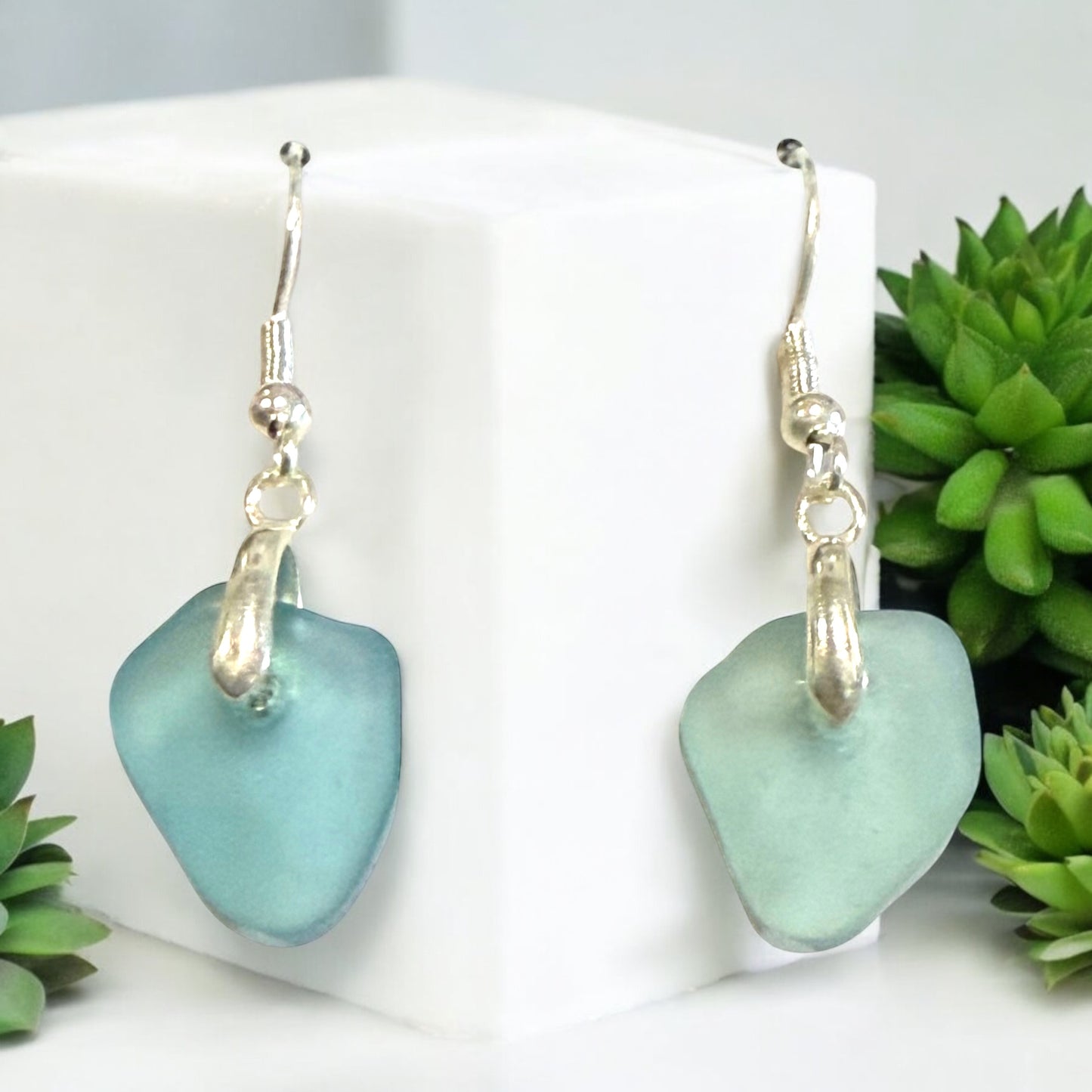 Ocean Breeze Earrings: Genuine Sea Glass in Organic Shapes on Sterling Silver