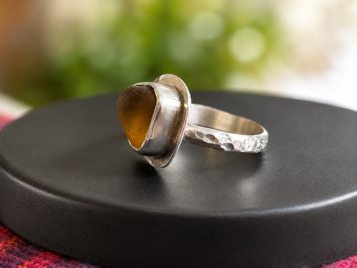 Golden Ember Sea Glass Ring – Sterling Silver | Size 7