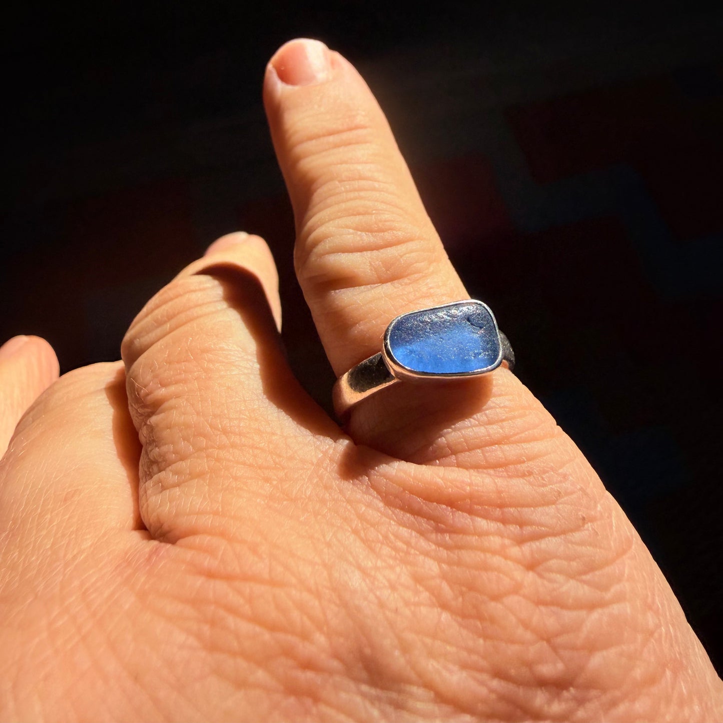 Cobalt Blue Sea Glass Sterling Silver Ring – Size 5.5
