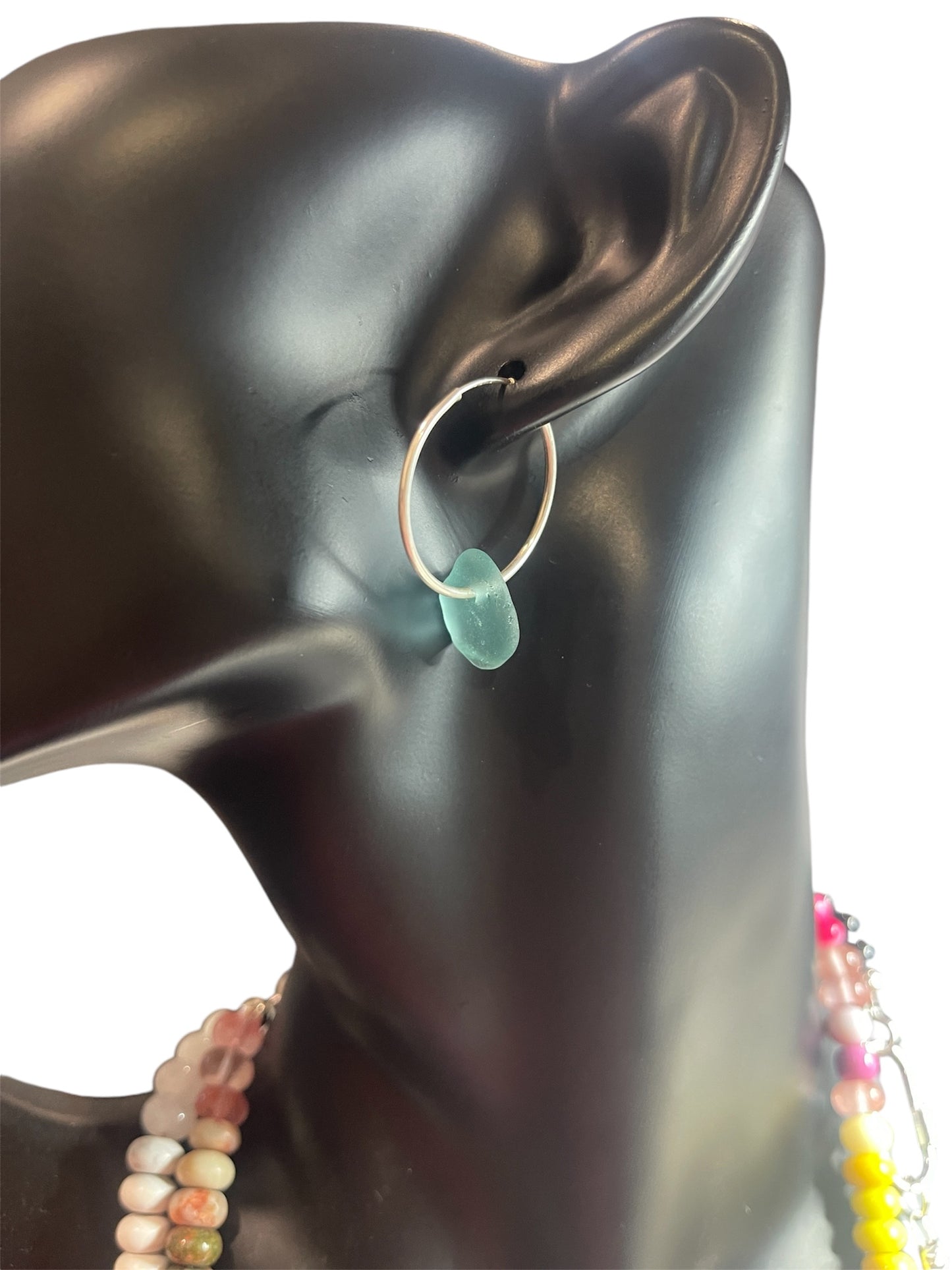 Silver Tide Hoop Earrings : Genuine Sea Glass on Sterling Silver