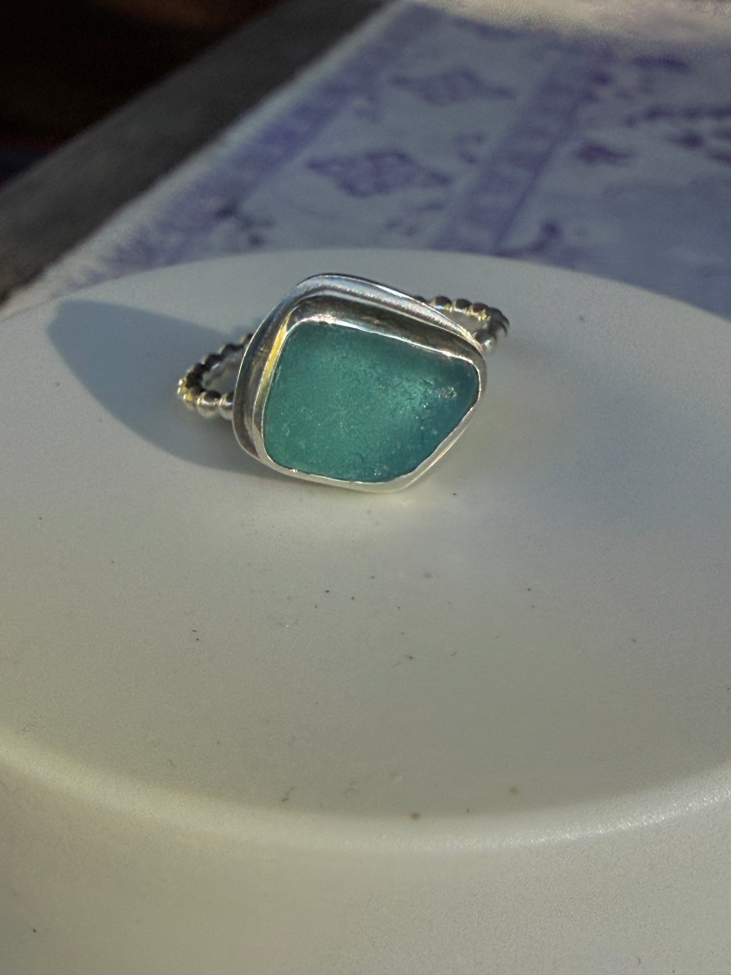 Deep Ocean Sea Glass Ring – Size 8