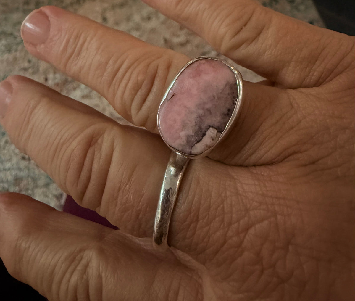 One-of-a-Kind Rhodochrosite Sterling Silver Ring size 7