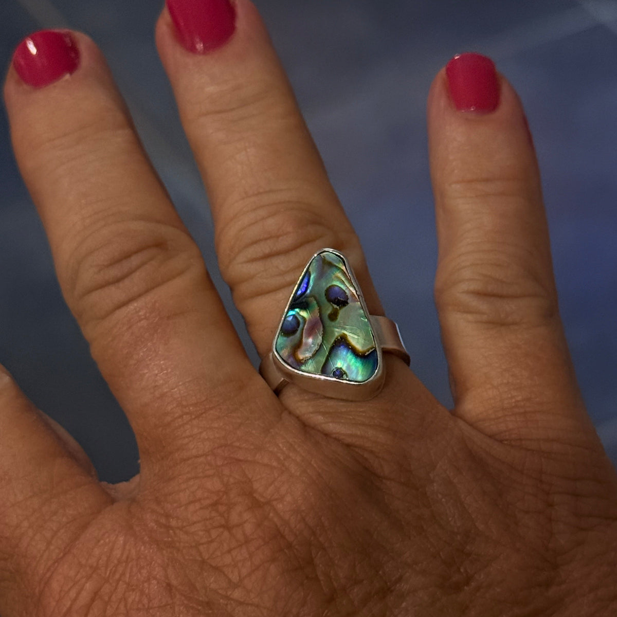Paua Shell and Sterling Silver Ring -  Size 7