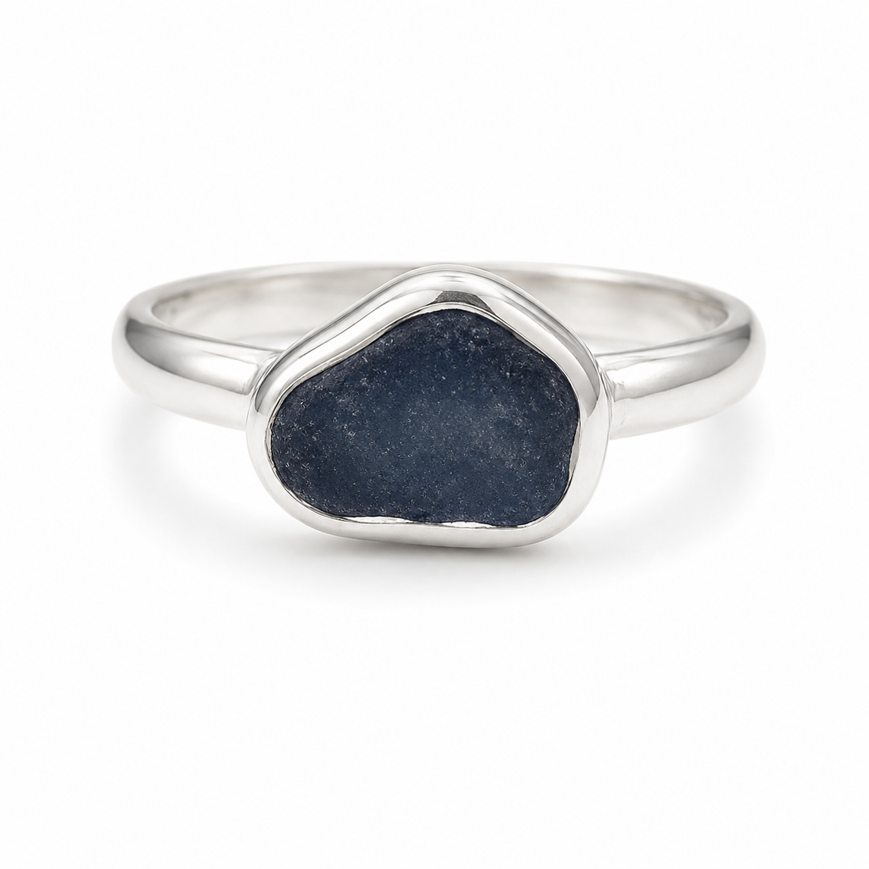 Dark Navy Sea Glass Ring – Sterling Silver | Size 6.5