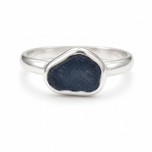 Dark Navy Sea Glass Ring – Sterling Silver | Size 6.5