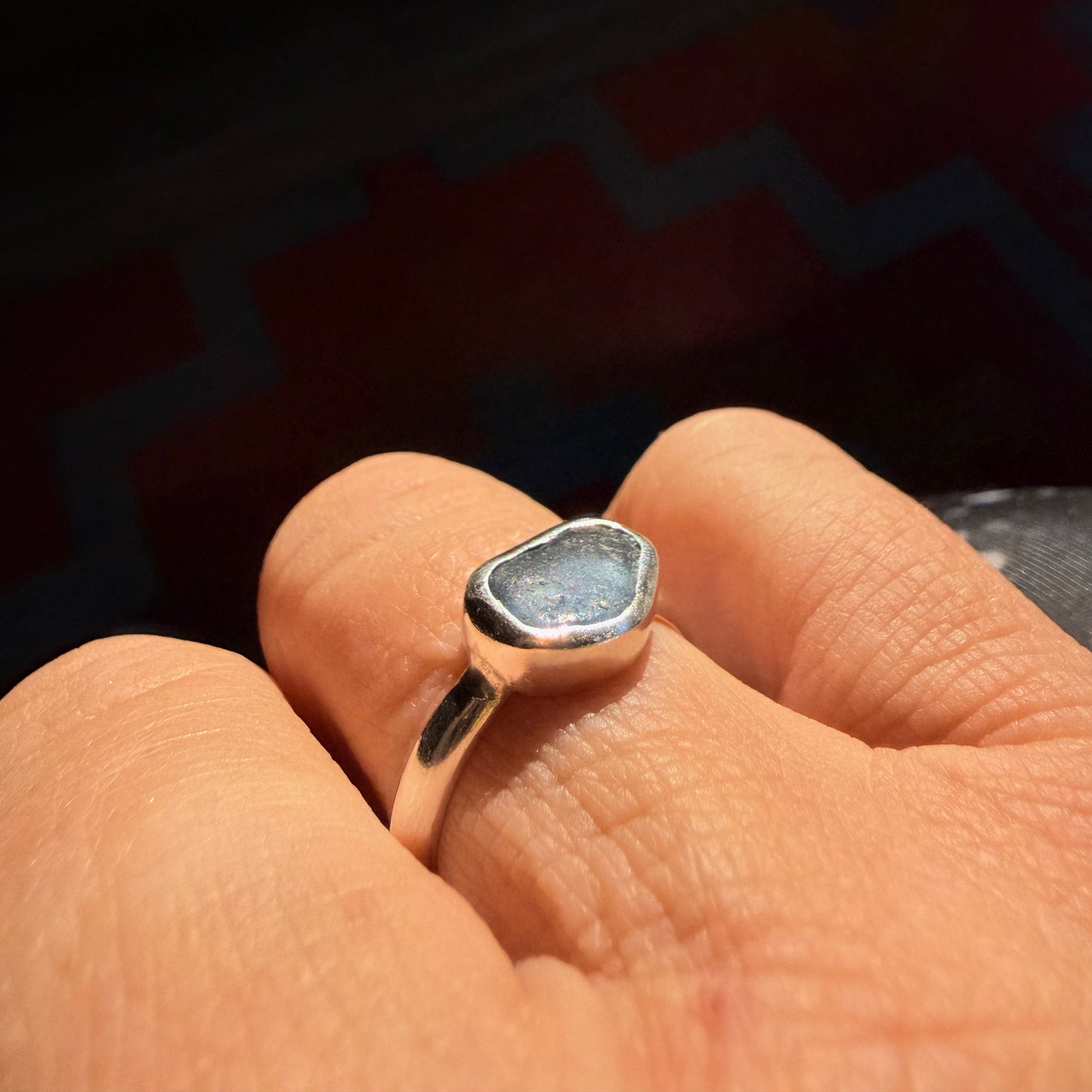 Dark Navy Sea Glass Ring – Sterling Silver | Size 6.5