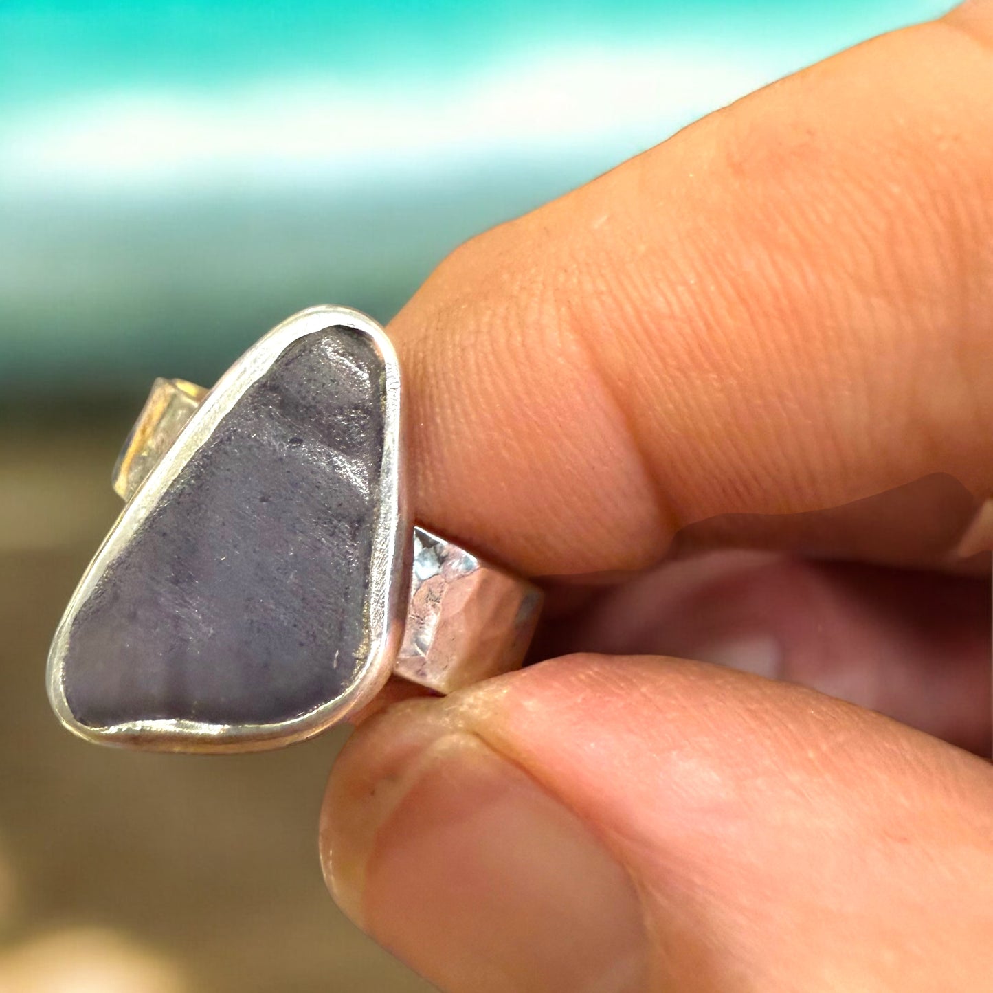 Twilight Tide - Handmade Sterling Silver Lilac Sea Glass Ring Size 9