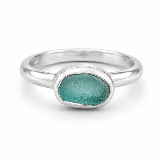 Sterling Silver Aqua Sea Glass Ring – Size 5.5