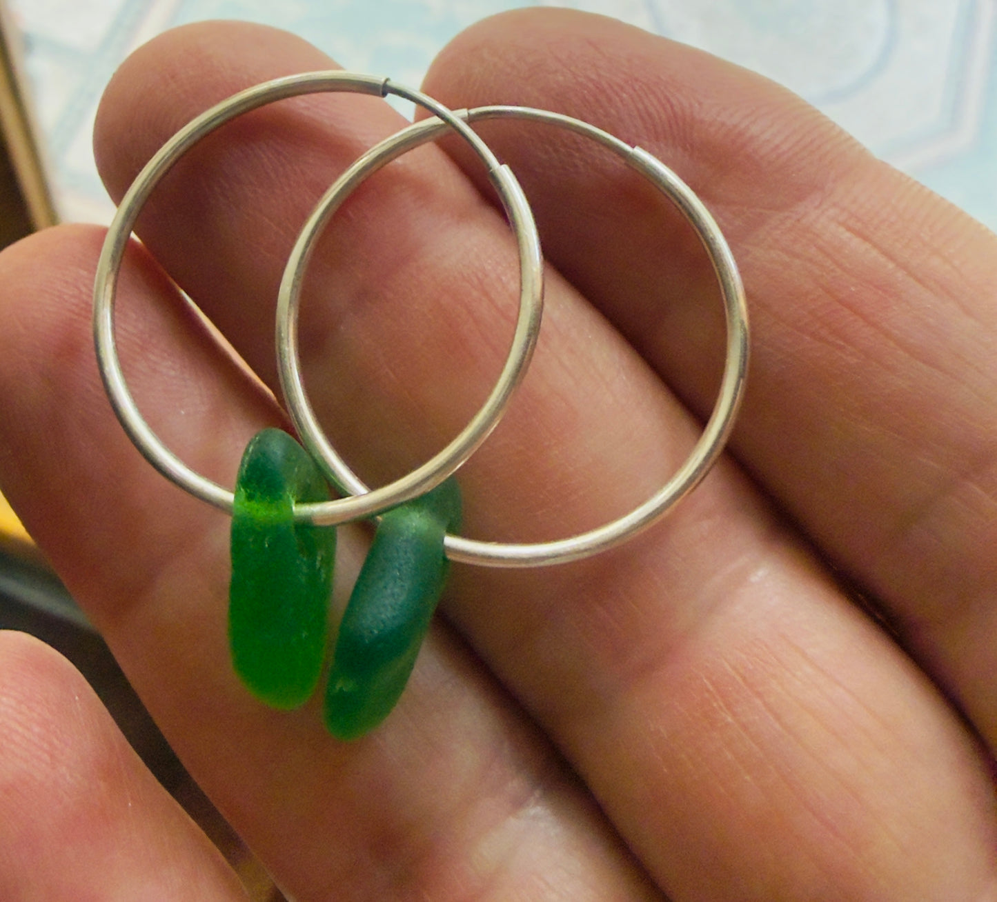 Coastal Green Sterling silver hoop earrings