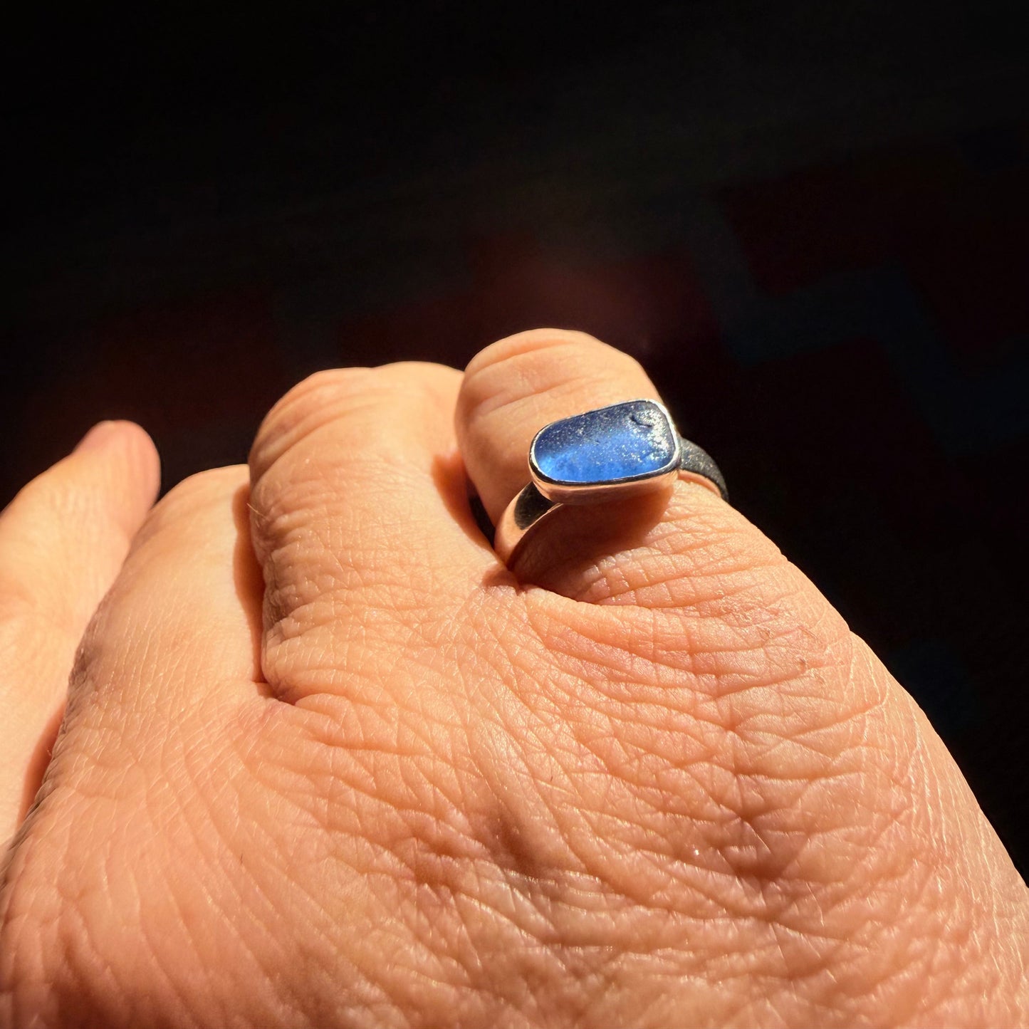 Cobalt Blue Sea Glass Sterling Silver Ring – Size 5.5