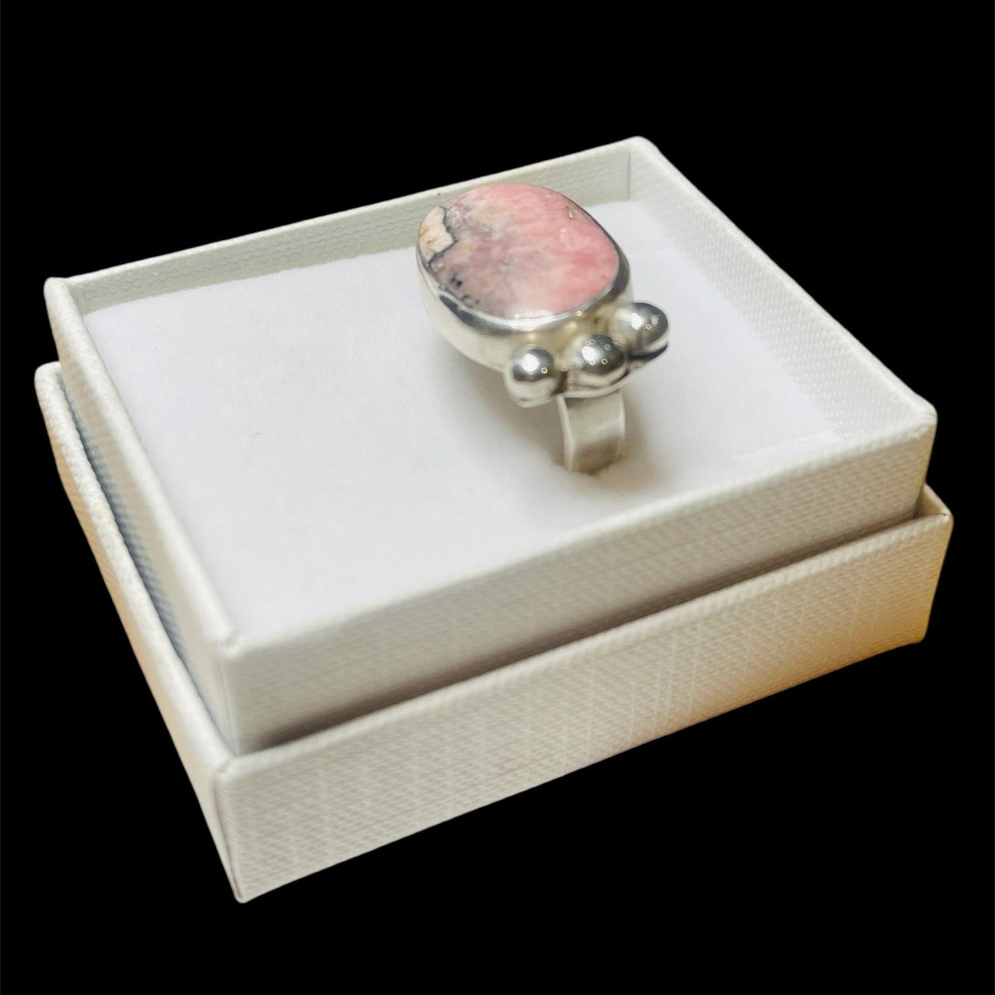 Blush Bloom: Pink Rhodochrosite Stone Ring – Size 7