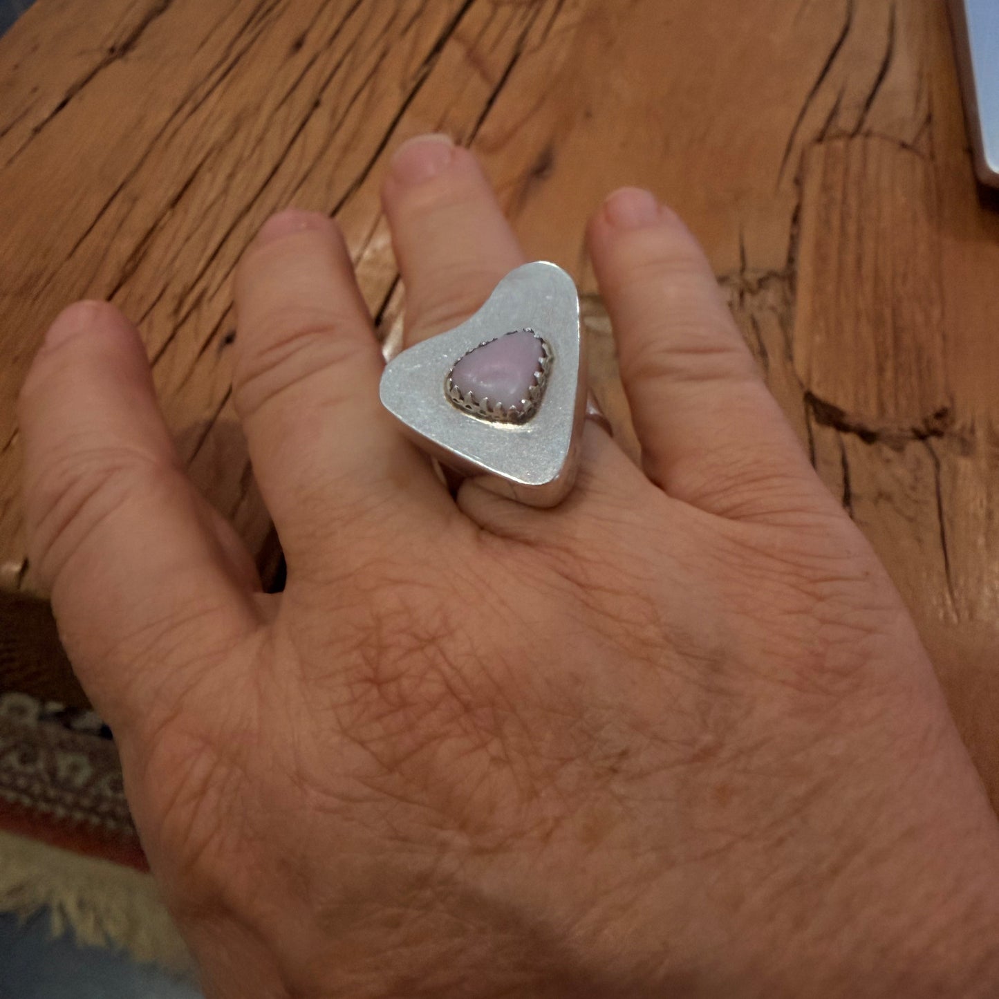 Pink Sea Glass Hollow Form Statement Ring – Size 6 | One of a Kind Sterling Silver