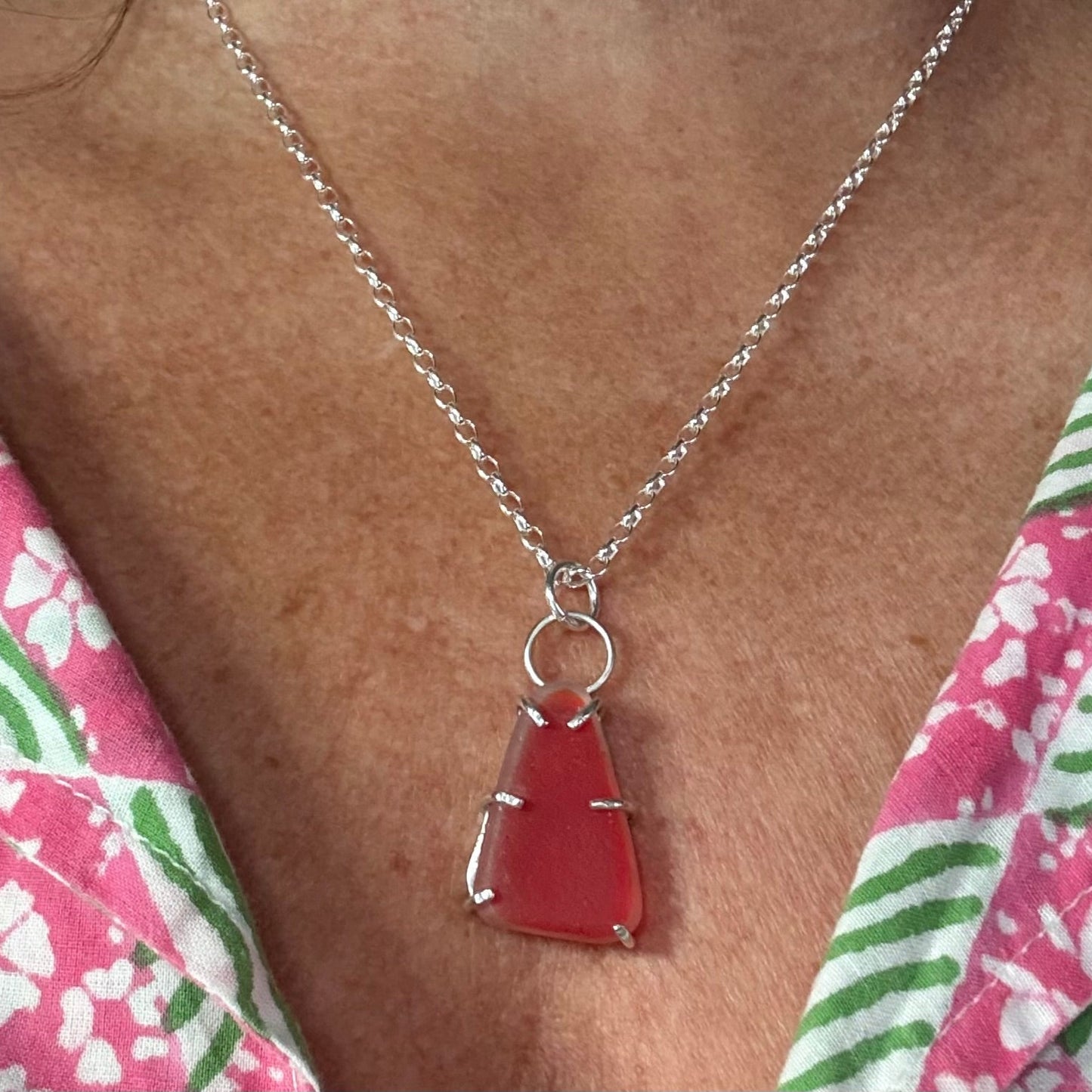 Ruby Shore: Rare Red Sea Glass Pendant Necklace