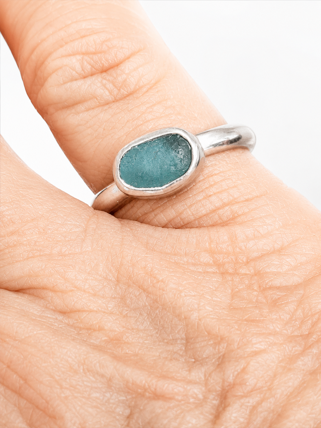 Sterling Silver Aqua Sea Glass Ring – Size 5.5
