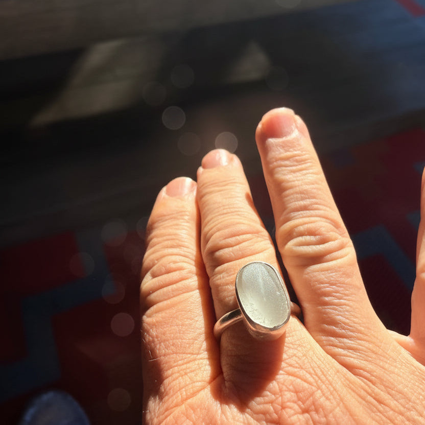 Frosted White Sea Glass Ring – Sterling Silver | Size 7.5