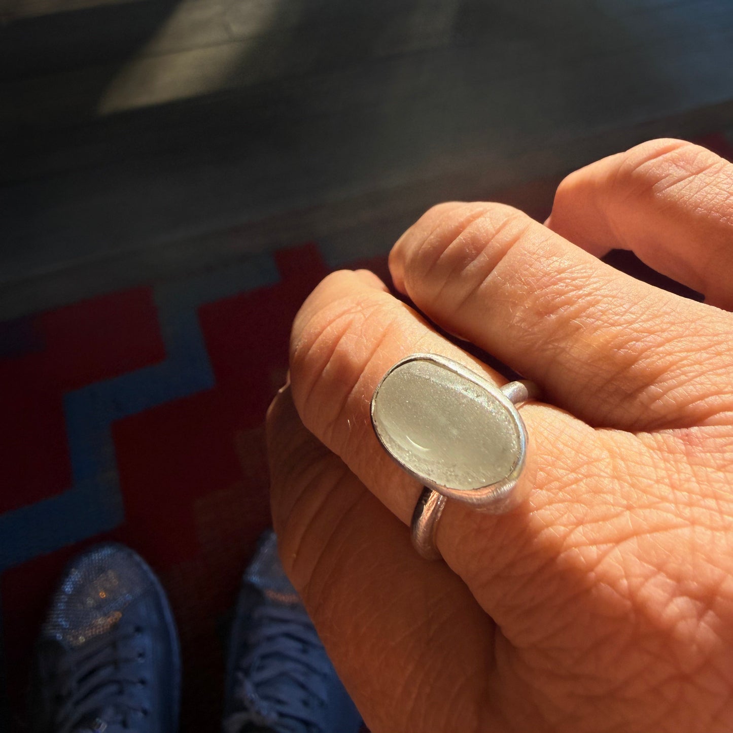 Frosted White Sea Glass Ring – Sterling Silver | Size 7.5