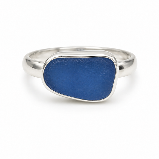 Cobalt Blue Sea Glass Sterling Silver Ring – Size 5.5