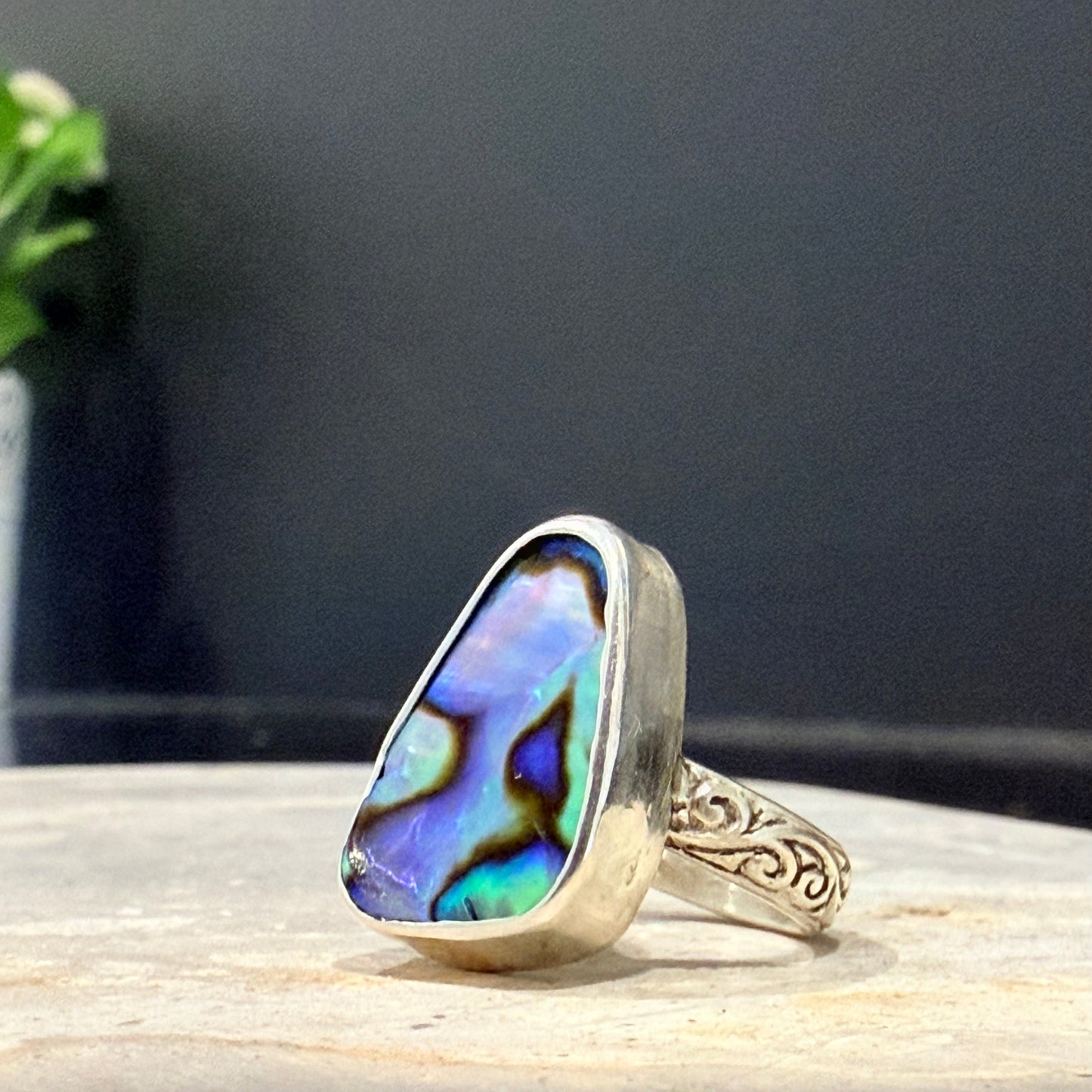 Paua Shell and Sterling Silver Ring - SIze 6.5