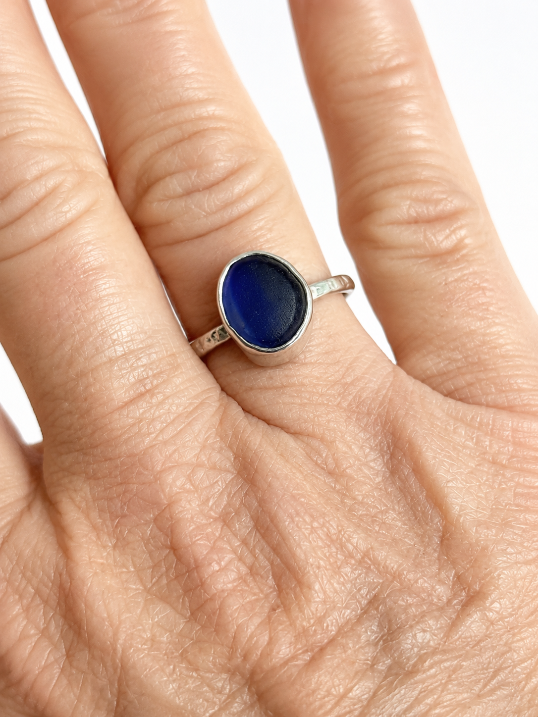Cobalt Blue Sea Glass Ring | Sterling Silver | Handmade | Size 7.5