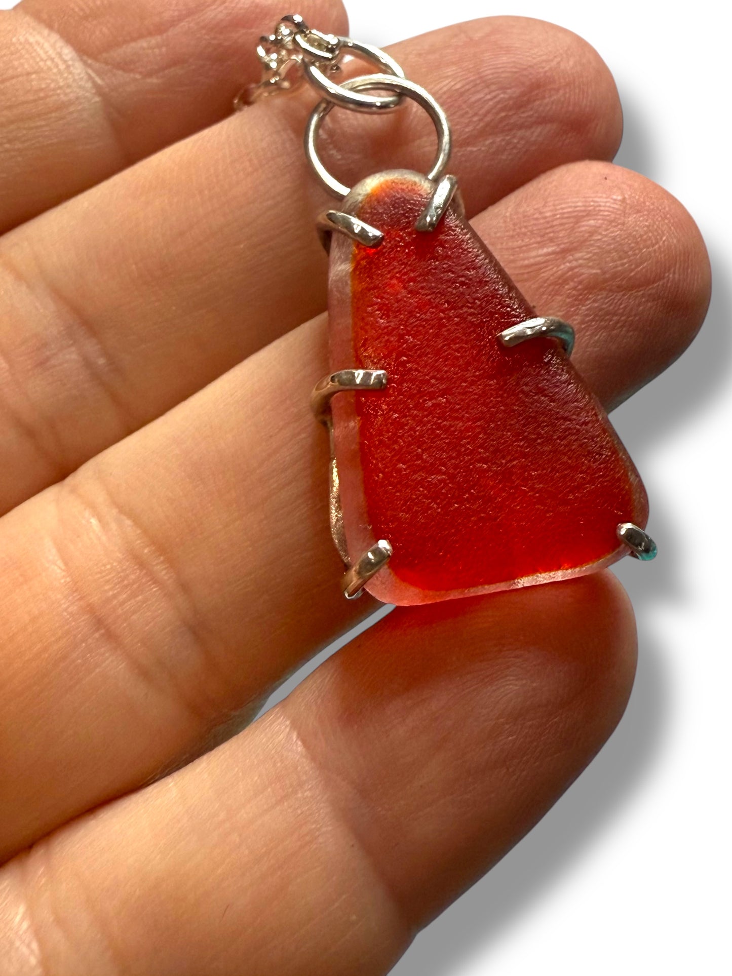 Ruby Shore: Rare Red Sea Glass Pendant Necklace