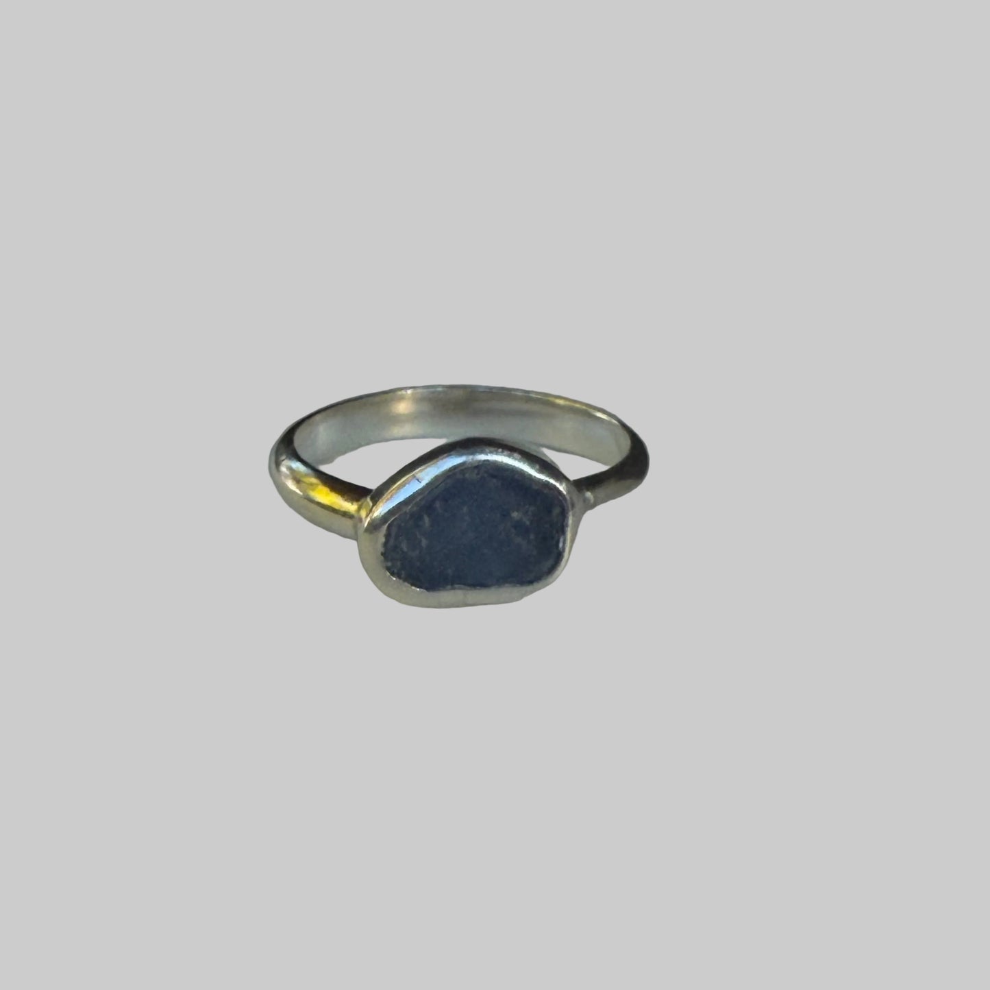 Dark Navy Sea Glass Ring – Sterling Silver | Size 6.5