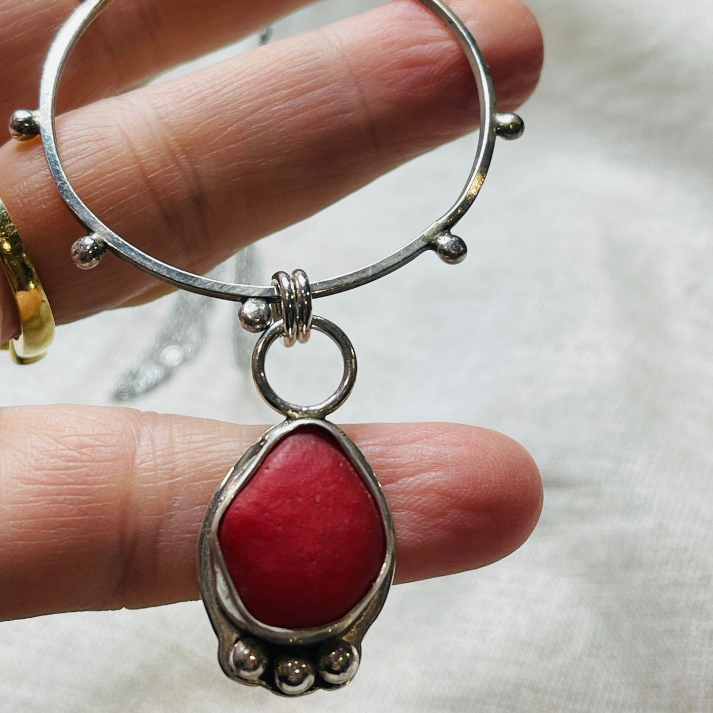 Scarlet Sands: Statement Necklace with Red Sea Glass on 75cm Chain