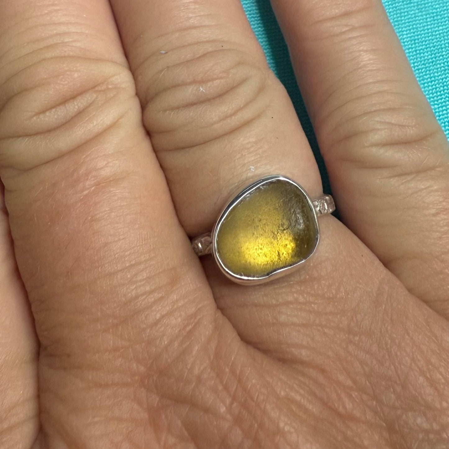 Golden Glow: Small Yellow Sea Glass Ring - Size 6