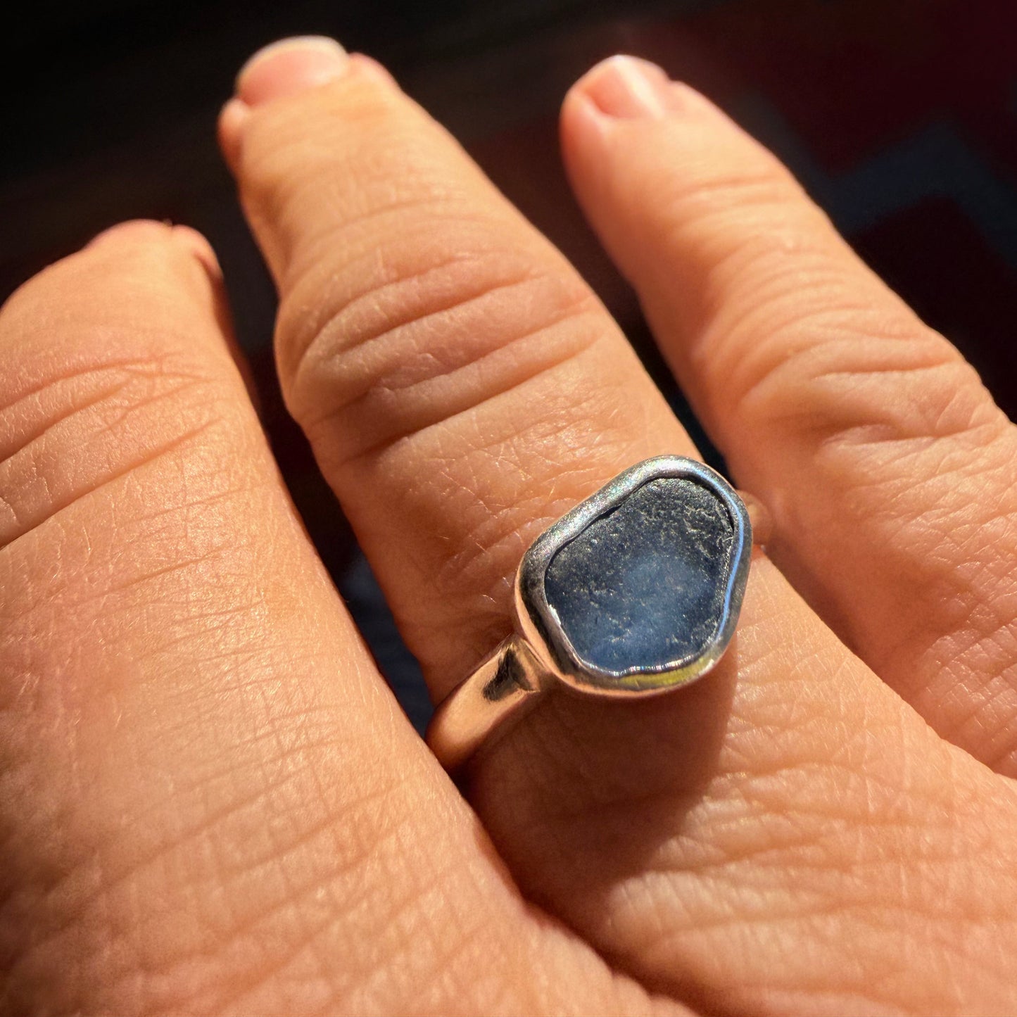 Dark Navy Sea Glass Ring – Sterling Silver | Size 6.5