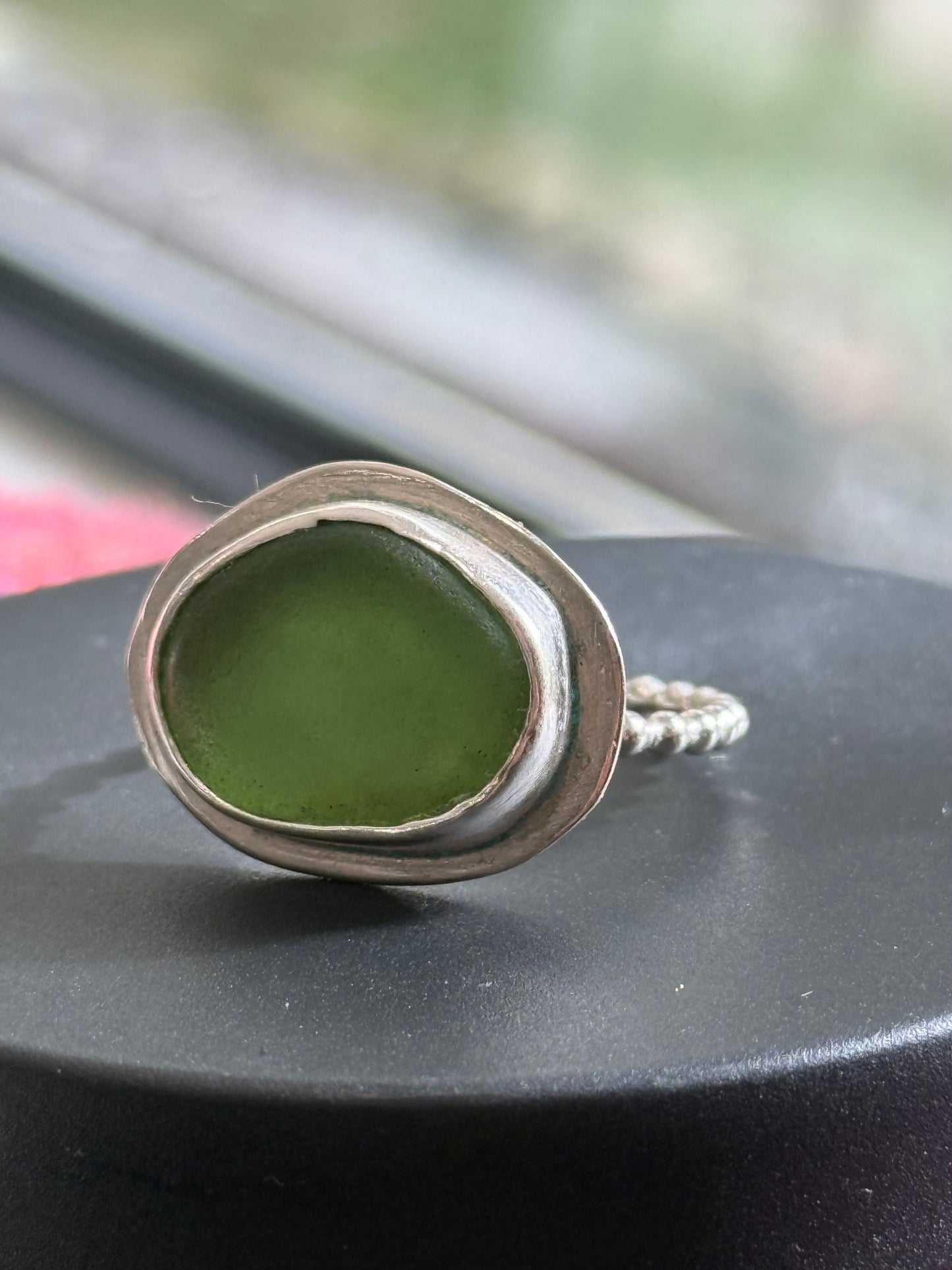 Ocean Moss Sea Glass Ring – Sterling Silver | Size 8.5