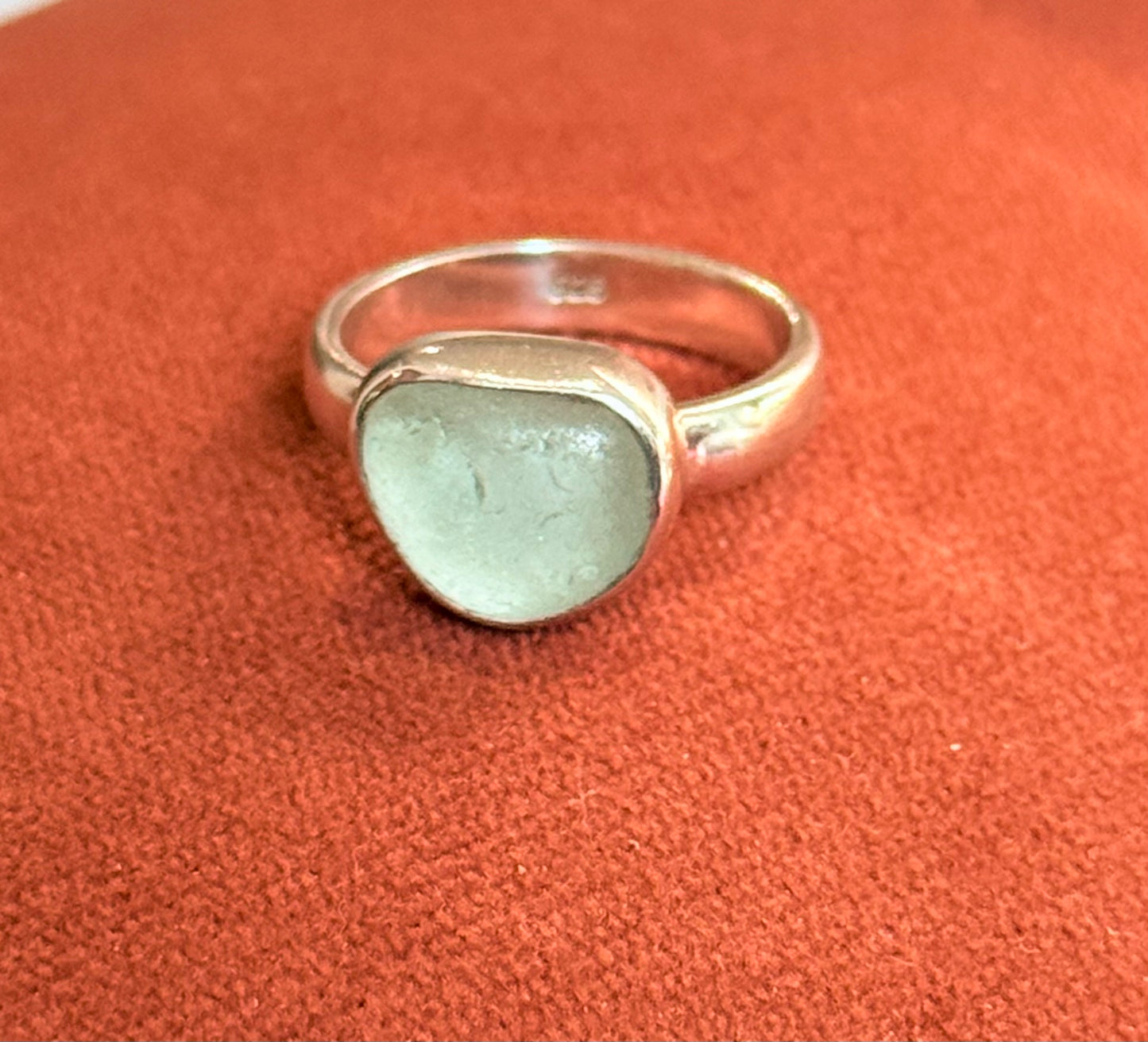Sterling Silver Pale Aqua Sea Glass Ring – Handmade | Size 5