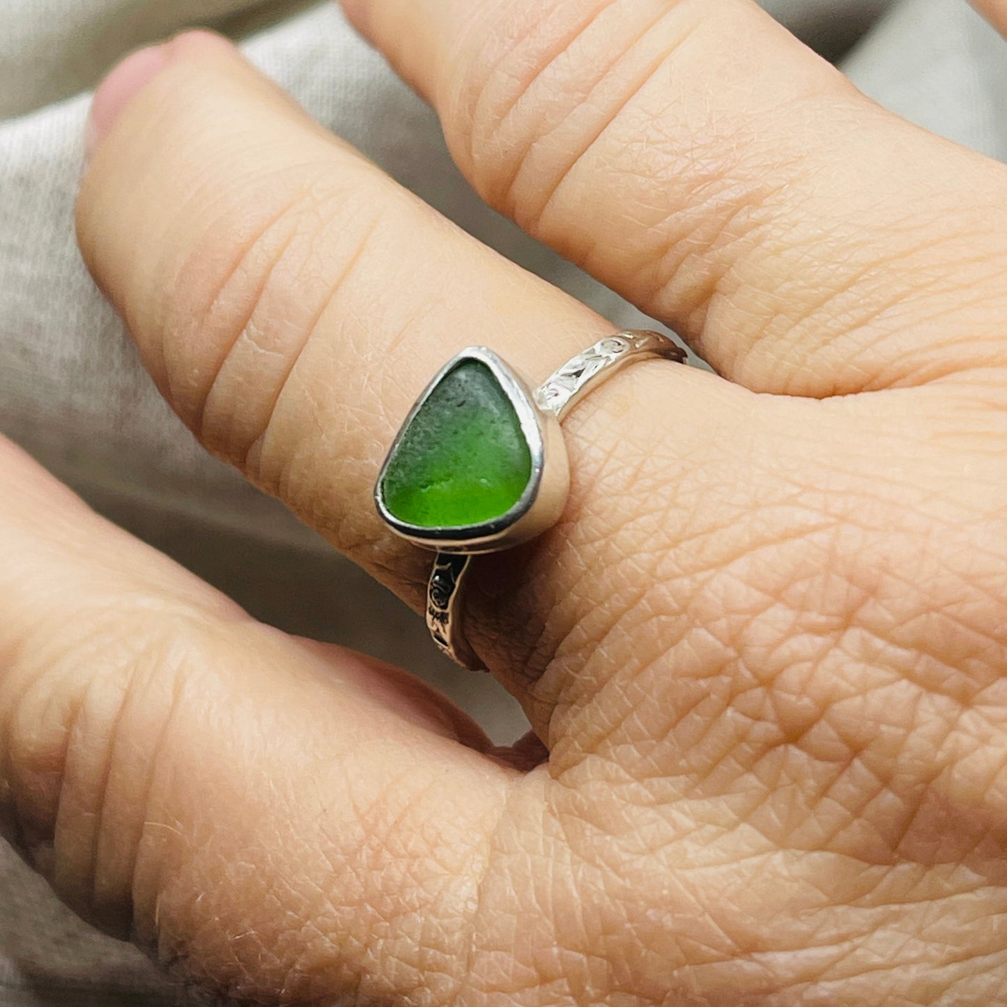 Seagreen Serenity: Genuine Sea Glass Ring - Size 9