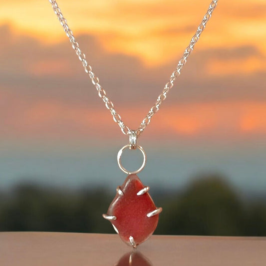 Crimson Tide Sea Glass Pendant Necklace