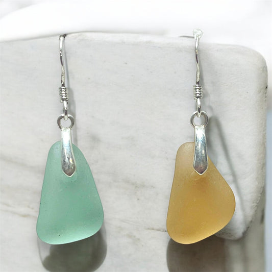 Ocean Breeze Earrings: Genuine Sea Glass in Organic Shapes on Sterling Silver