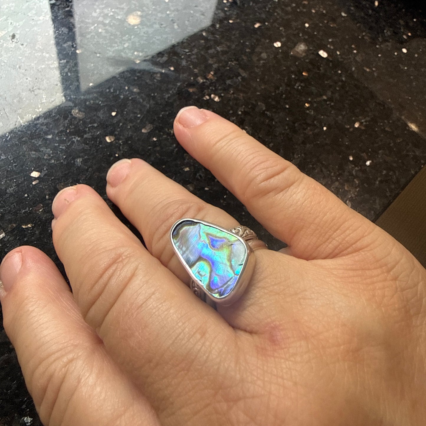 Paua Shell and Sterling Silver Ring - SIze 6.5