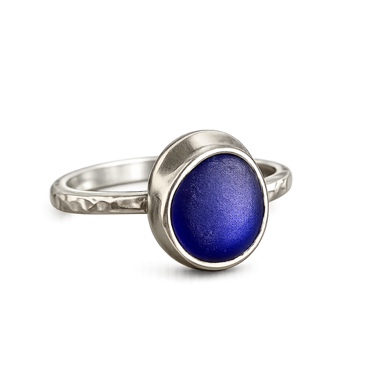 Cobalt Blue Sea Glass Ring | Sterling Silver | Handmade | Size 7.5