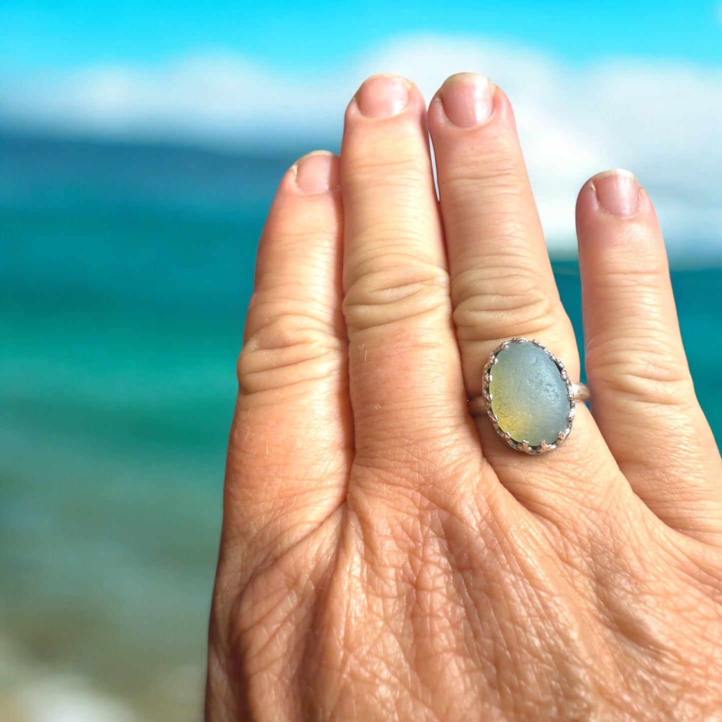 Iridescent Horizon - Seaglass Ring Size 6.5