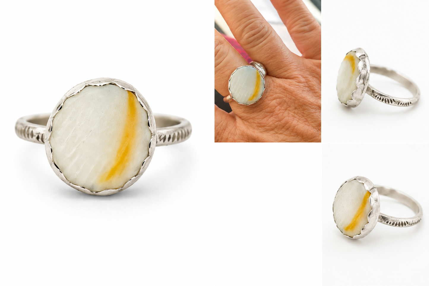 Golden Horizon Japanese Marble Sea Glass Ring – Size 9