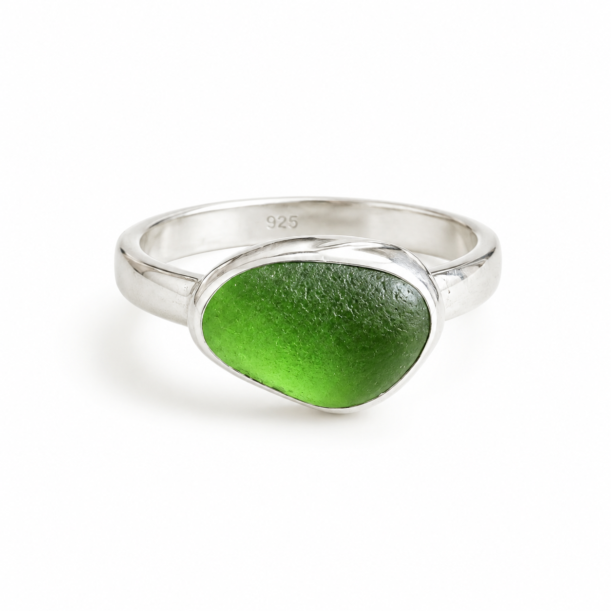 Emerald Green Sea Glass Ring – Handmade Sterling Silver | Size 9.5