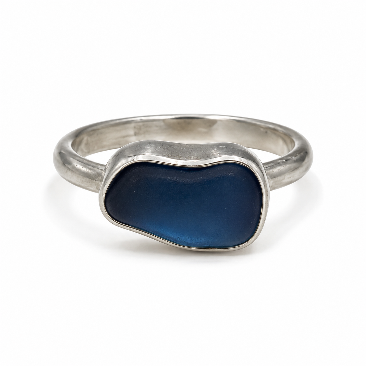 Cobalt Blue Sea Glass Ring | Handmade Sterling Silver | Size 9