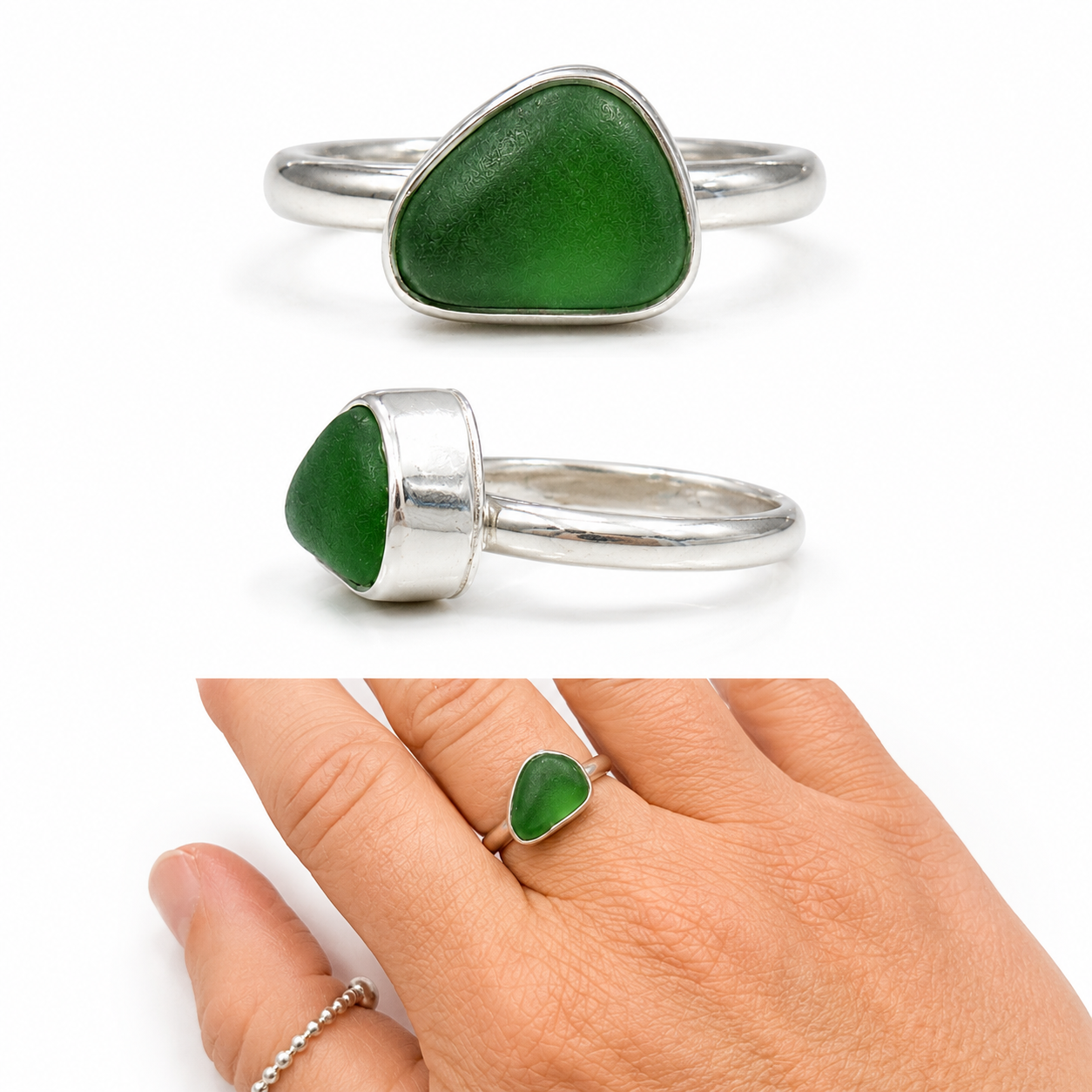 Emerald Green Sea Glass Ring – Sterling Silver | Size 7